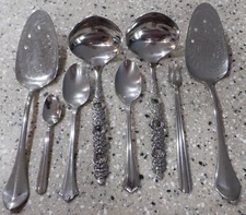 (8) Oneida Community Stainless Flatware Serving Pieces Ladle Dessert Shrimp