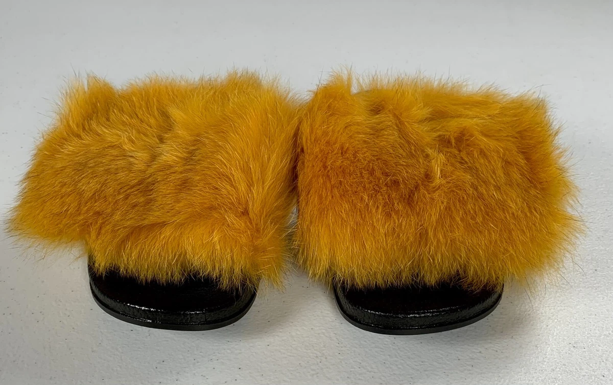 Yellow slides on sale fur
