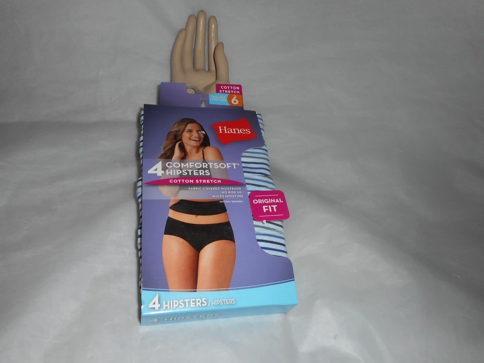Paquete de 4 bragas elásticas de algodón hipster multicolor azul Comfortsoft talla 6 HANES Foto 3 de 4