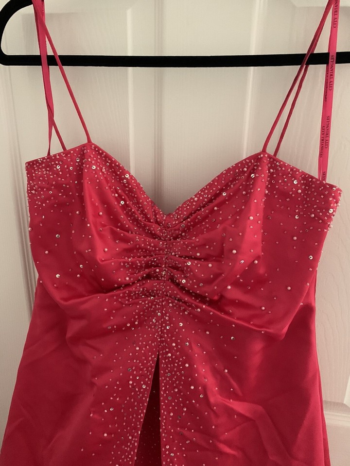 Vintage City Triangles Long Pink Sparkly Spaghetti Strap Dress Size 13