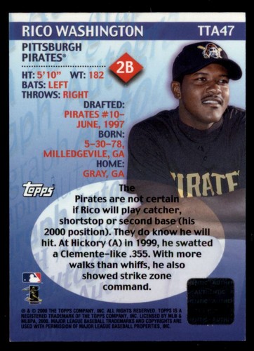 2000 Topps Traded & Rookies Autographs Rico Washington Auto Pittsburgh Pirates - Picture 2 of 2