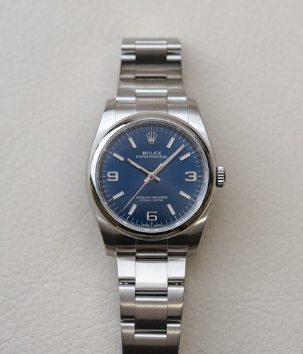 Rolex Oyster Perpetual 36mm Blue Arabic Dial 116000 Men's Steel Watch