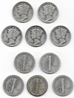 5 different Mercury dimes 10 cents 10c very good G-VG 1931 1936 1938 1941-S 1944