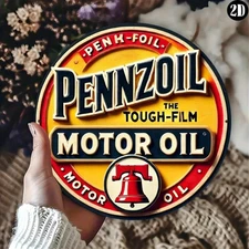1pc 8x8" Vintage-Inspired Pennzoil Motor Oil Tin Metal Signs Home Décor Distress