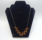 Vtg. Amber Bead Necklace Sterling Silver Chain Costume Jewelry Art Deco - 01