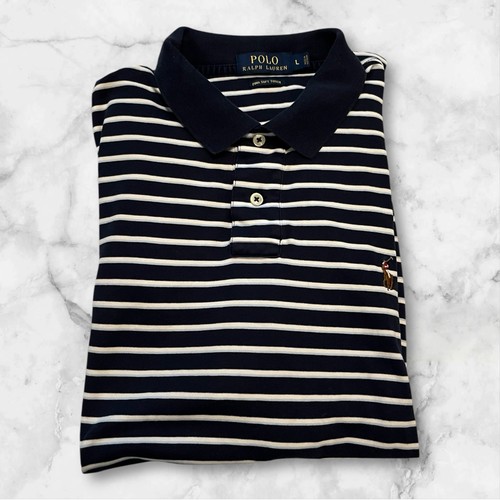 Polo Ralph Lauren Poloshirt Blau Weiß Gestreift Gr. L Herren