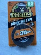 Gorilla Heavy Duty MOUNTING TAPE Double-Sided Black Holds 30 lbs 1" x 60" 013A 