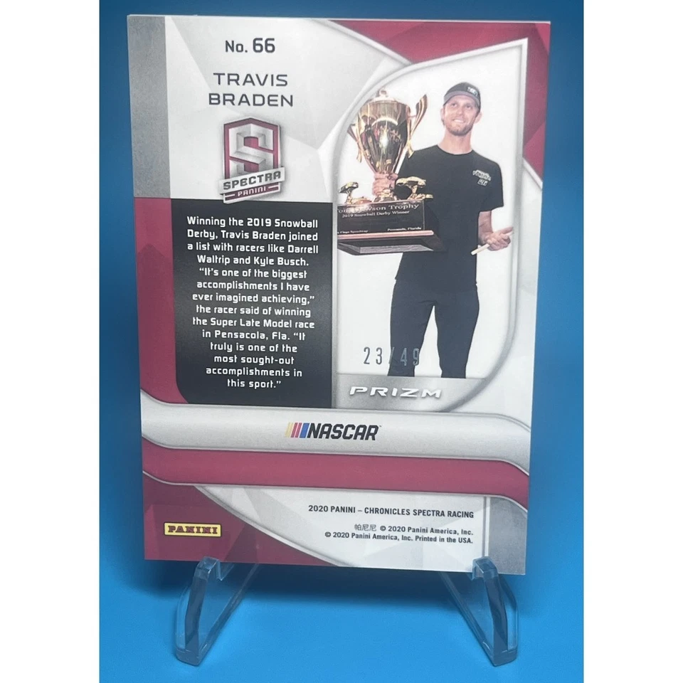 2020 Panini Chronicles Spectra Neon Green Kaleidoscope /49 #66 Travis Braden RC - Image 3 of 3