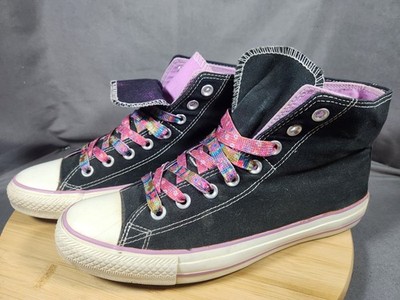 Converse All Star Double Tongue High Top Sneakers Black Purple Women 10 Men 8