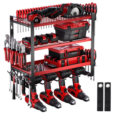 Power Tool Organizer Wall Mount 4 Layer Drill Holder Heavy Duty Metal Tool Shelf