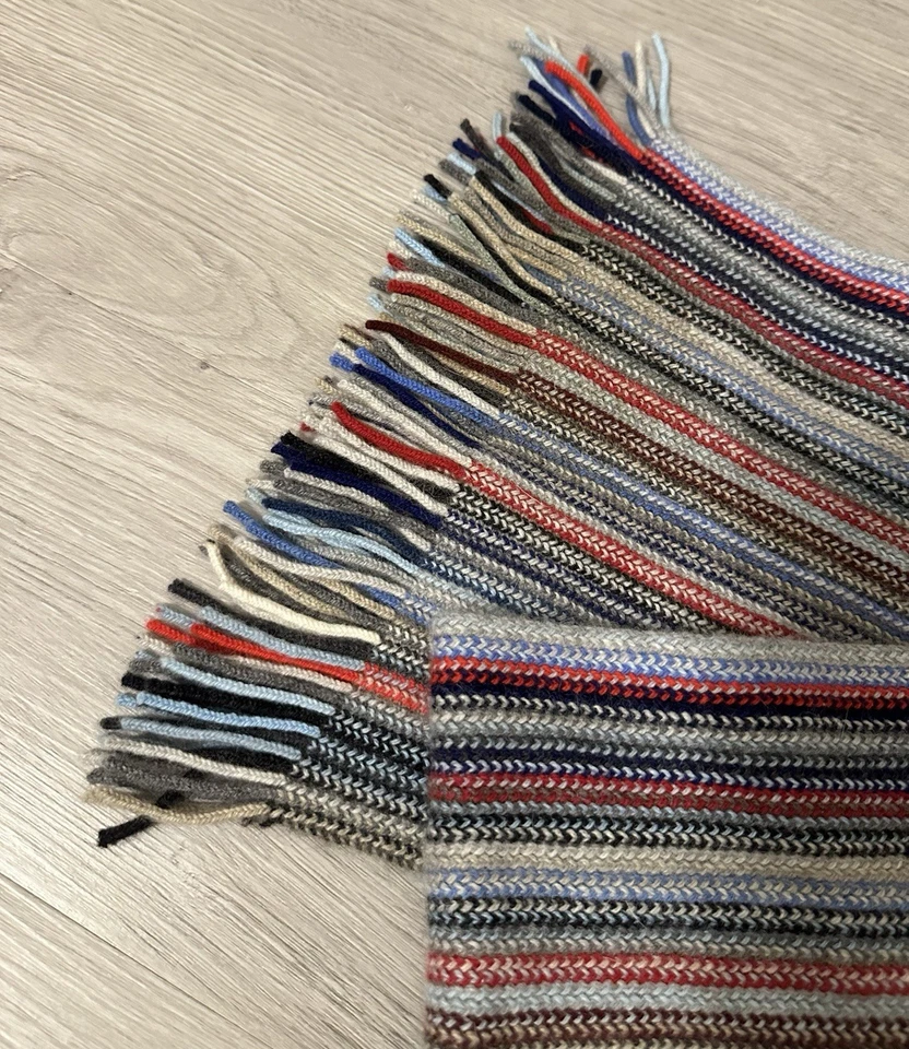 Bufanda Drakes Barneys NY Lana de Cordero Angora Rayas Flecos Hecha en Escocia Foto 3 de 4