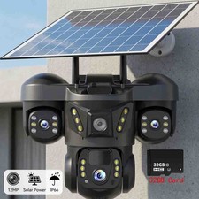 NEW 3 Lens Solar Battery Powered Wireless WiFi Home Security Camera Outdoor US