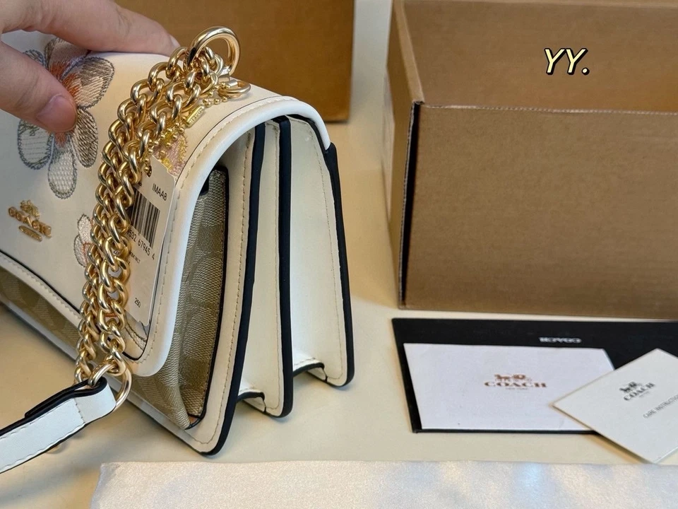 Bandolera Coach Floral Bordada - Cadena Blanca/Dorada - Totalmente Nueva en Caja Foto 3 de 4