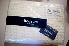 BEDSURE WOVEN BAMBOO WAFFLE BLANKET 80X90 WHITE