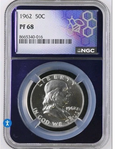 1962 Franklin Half Dollar Proof ~ NGC PF68 50C US Coin ~ Custom Purple Core