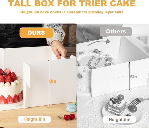 15Pcs Cake Boxes, 8X8X8 Inches White Bakery Boxes with Window Tall Dessert Cardb - Picture 5 of 7