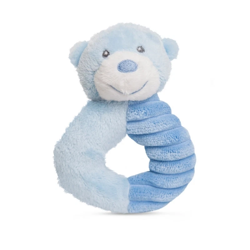 Blue Baby Boy RING RATTLE Soft Teddy Bear Plush Toy Baby Shower