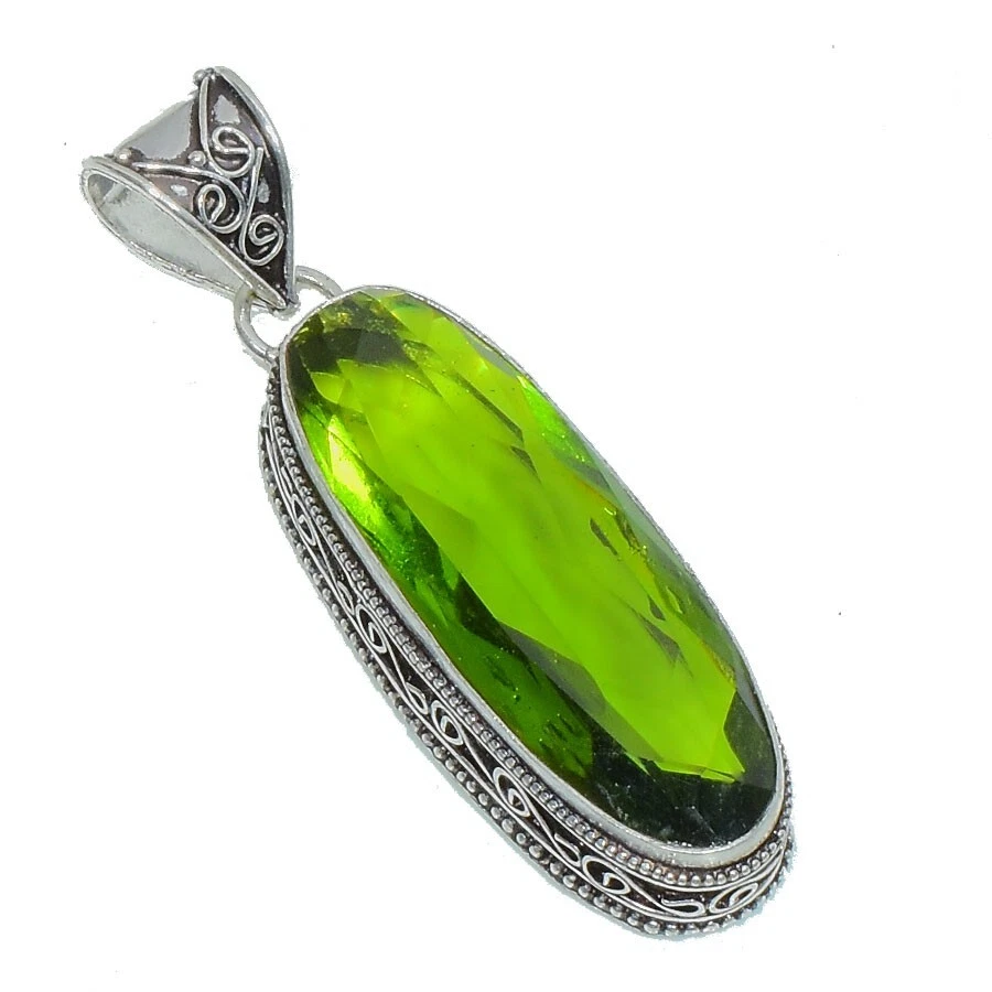 Green Peridot Gemstone Handmade 925 Sterling Silver Oval Cut Jewelry Pendant - Image 3 of 4