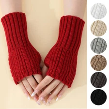 Women Winter Long Half Finger Fingerless Gloves Arm Hand Warmer Knitted Mittens 