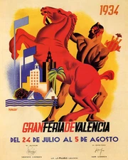 POSTER GRAN FERIA DE VALENCIA 1934 FAIR RED HORSE SPAIN VINTAGE REPRO FREE S/H