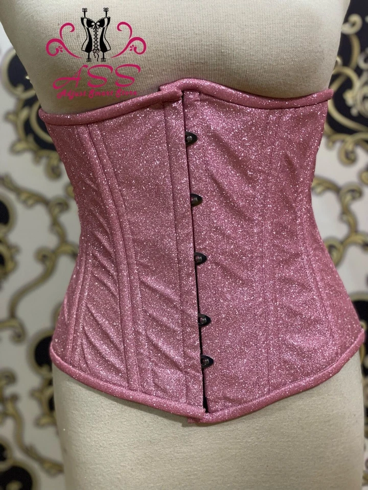 Corsé Entrenador Cintura Debajo del Busto Doble 24 Acero Brillo Rosa Resistente, EE. UU. Foto 2 de 4