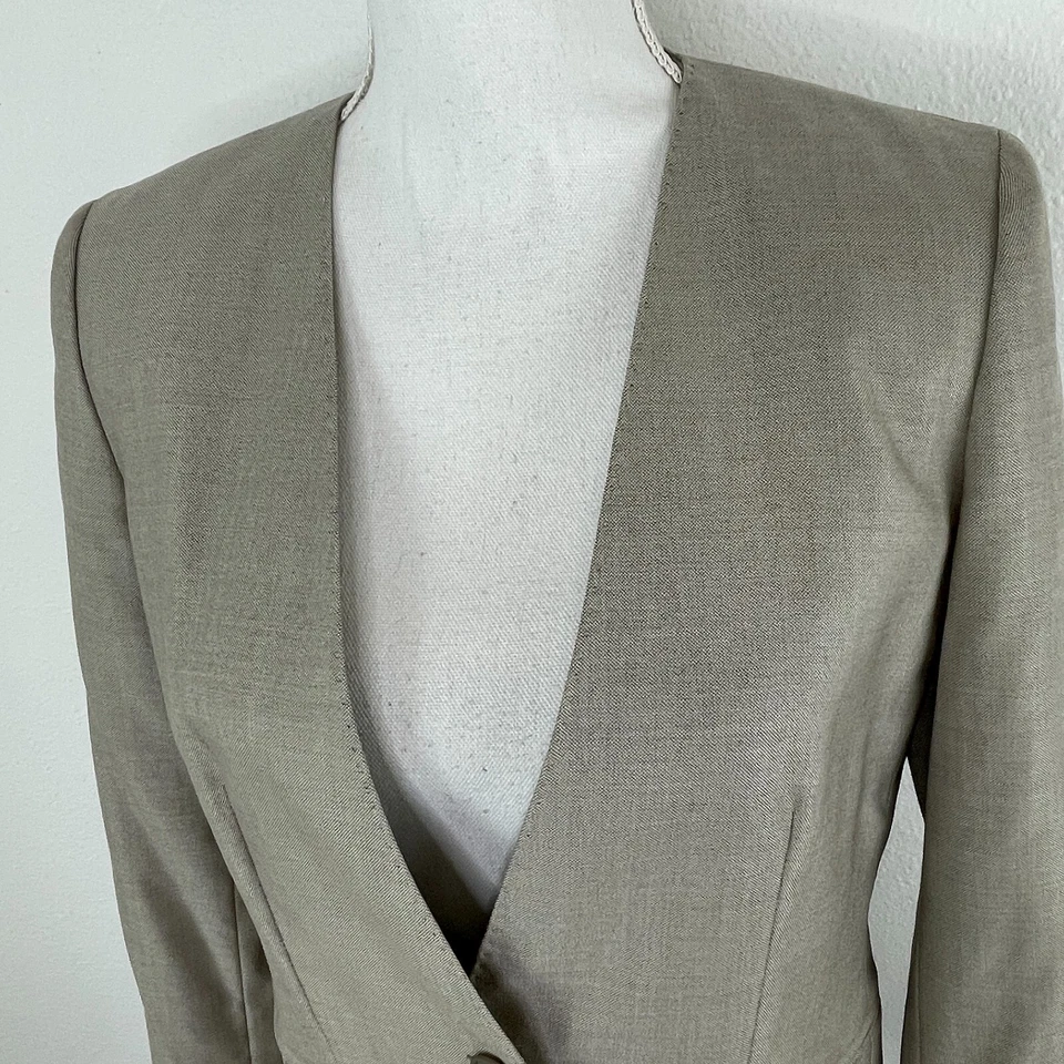 Blazer Max Mara Lana Seda EE. UU. 8 Beige Neutro Cuello en V Botón Único Forrado Italia Foto 2 de 4