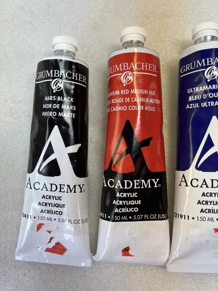 Vintage Grumbacher Academy Acrylic Paint 150ml/5.07 oz Black, Red, Blue, White - Image 2 of 4