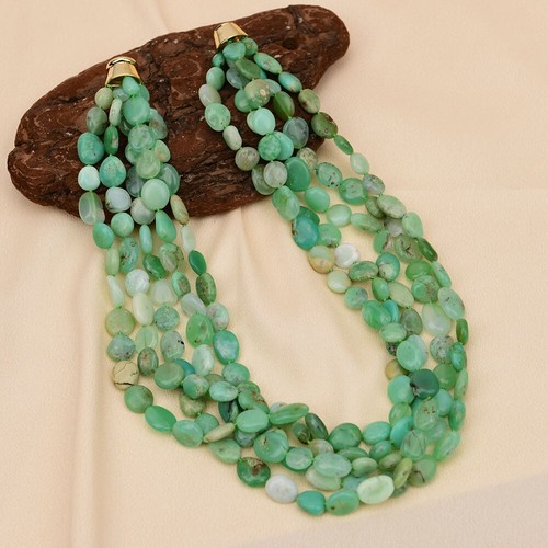 5 Reihen Natürlicher Grüner Chrysopras Echte Edelsteine Stein Halskette Mehrere Stränge Schmuck