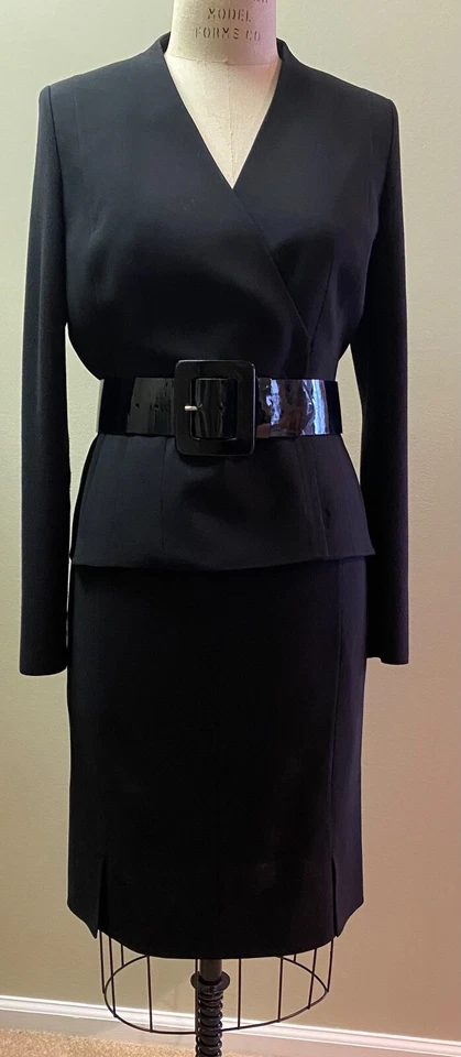 Akris Falda Negocios/Cena Doble Cara Traje de Lana Elástica con Mangas de Punto.