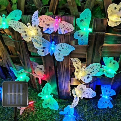 12 LED Solar Lichterkette Schmetterling Leuchte Garten Party Außen Beleuchtung - Bild 1 von 13