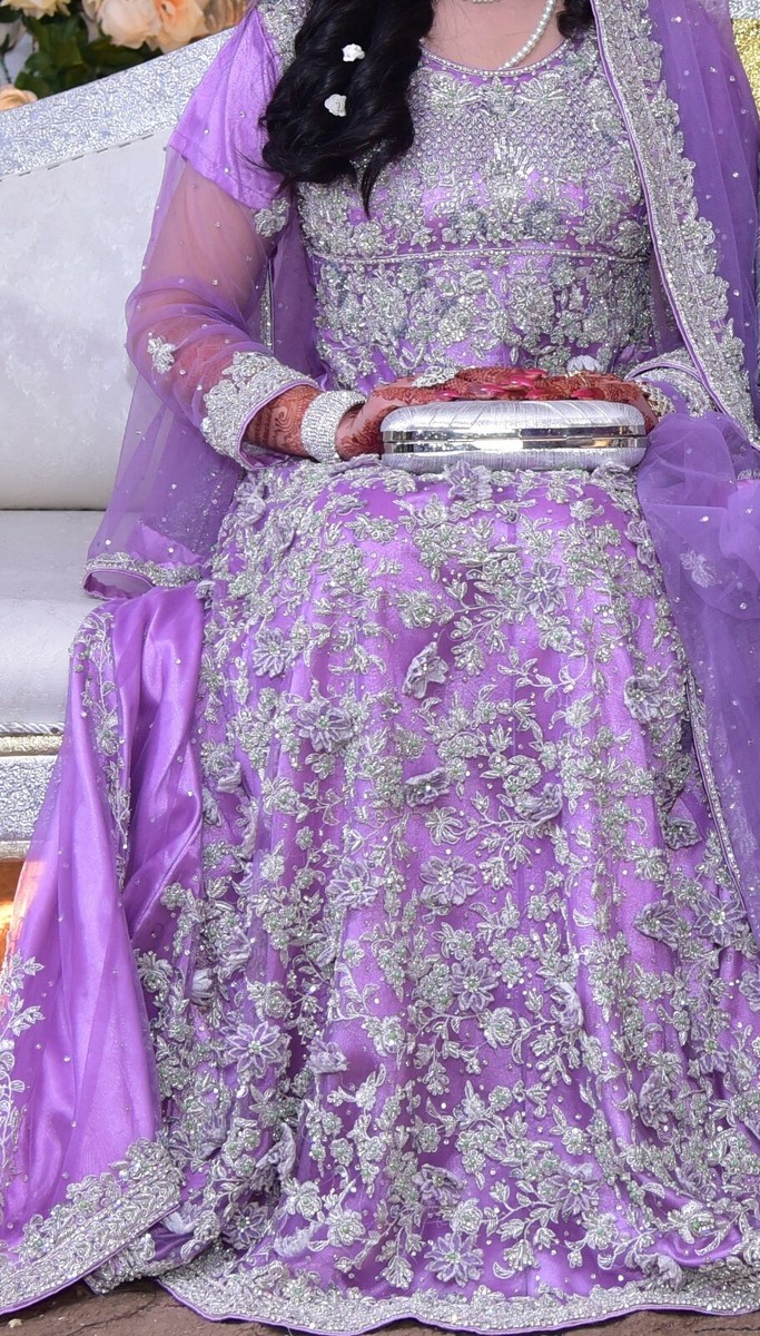 purple pakistani bridal dresses Lilac Organza Pakistani Bridal Dress, Embroidered Wedding Outfit