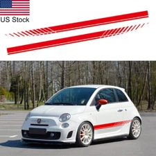 2Pcs Red Racing Plaid Graphic Car Side Stripe Vinyl Decal Stickers For Fiat 500