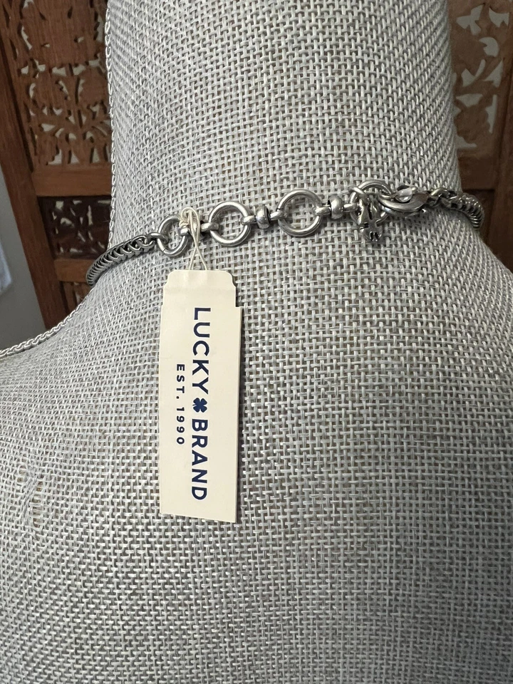 Lucky Brand Bib Necklace Silver Tone Faux Turquoise Statement Jewelry Bohemian - Image 4 of 4