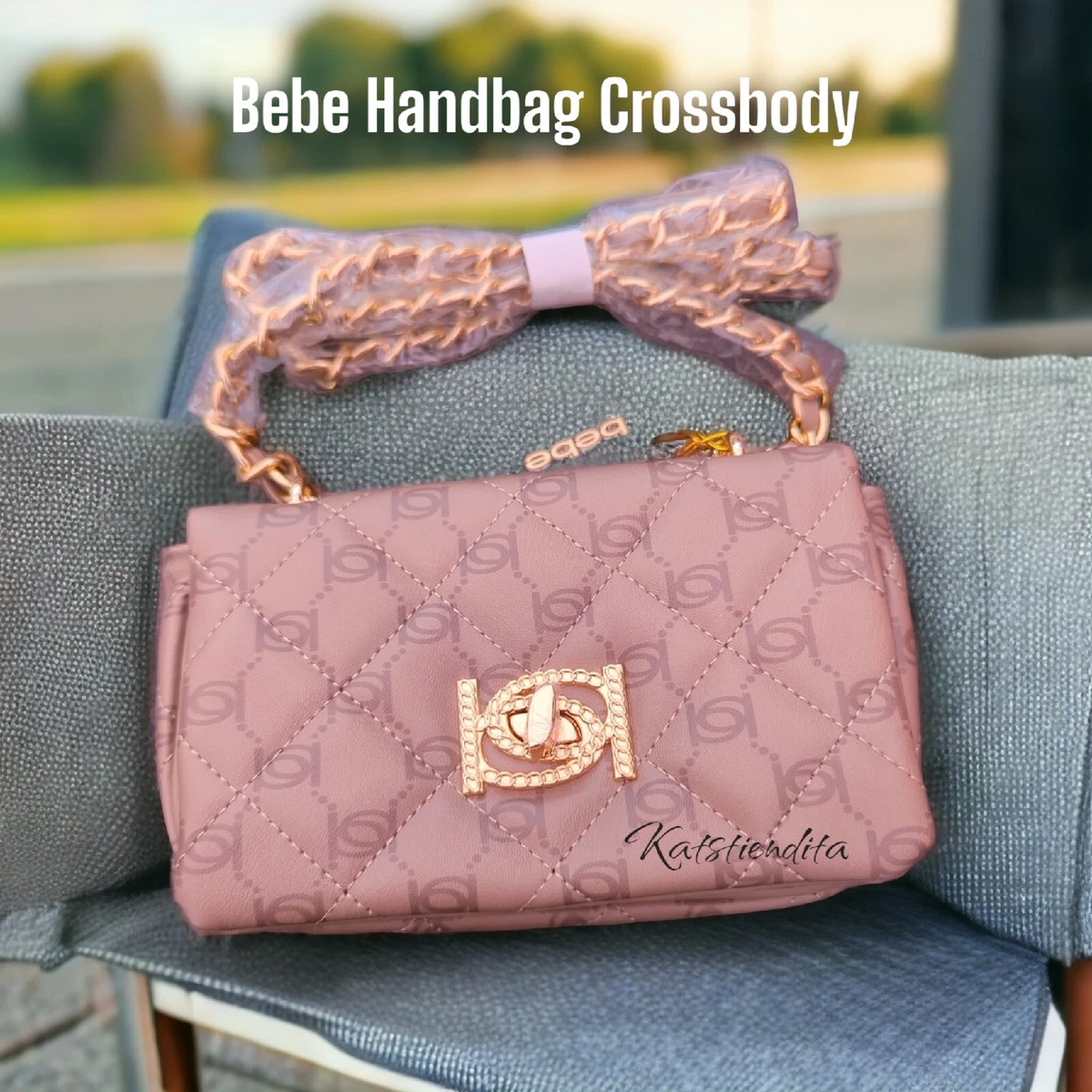 Bebe Women s Liv Monogram Small Crossbody Bag Taupe w Dark Taupe Logo NWT