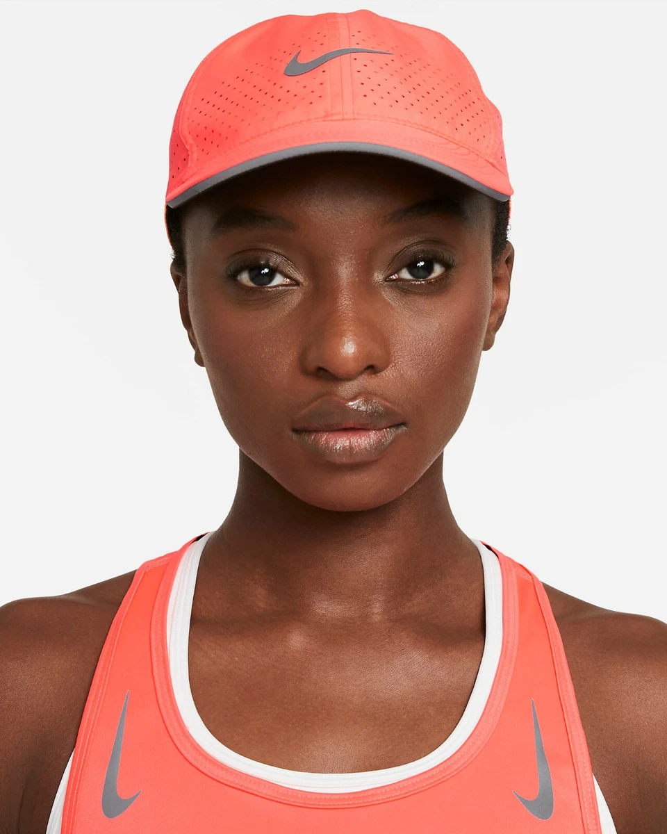 NWT NIKE Womens Featherlight Reflective Running Hat Bright Mango DC4090 854