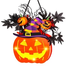 BlcTec Halloween Pumpkin Lights 10 inch Lighted Big Halloween Wooden Pumpkin ...