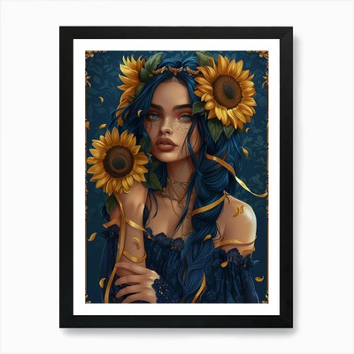 Sonnenblumenmädchen 16 Kunstdruck gerahmt Wandbild Poster Leinwanddruck Bild