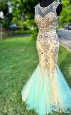 Fabuluxe Couture Pageant Gown XS Mint Green Mermaid AB Crystal Formal