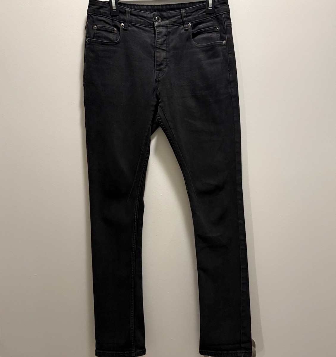 Rick Owens DRKSHDW Collapse Cut Waxed Black Denim Jeans Size