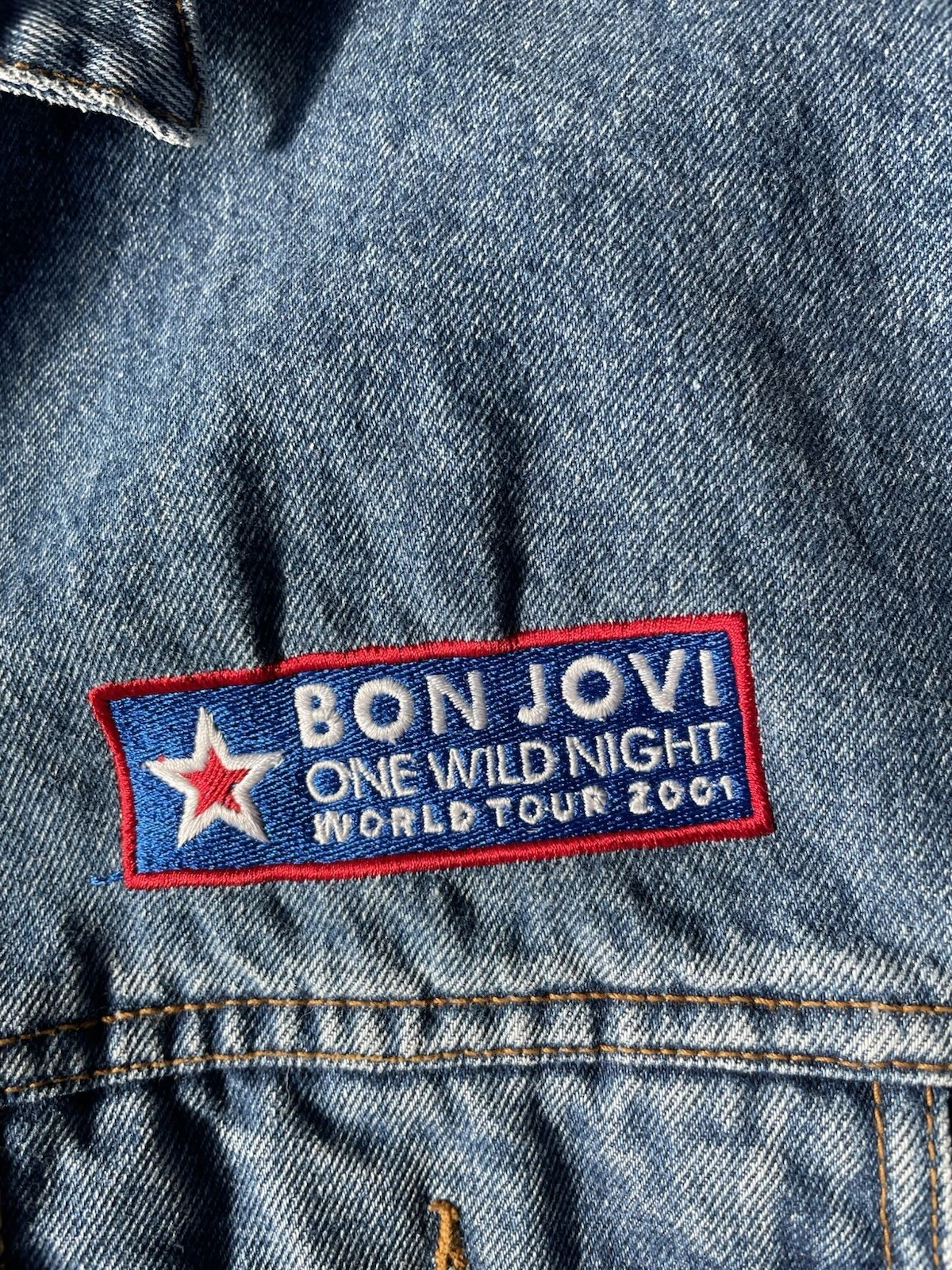 Vintage Bon Jovi One Wild Night 2001 Tour Denim Jacket XL Haleman Custom Patch image 5