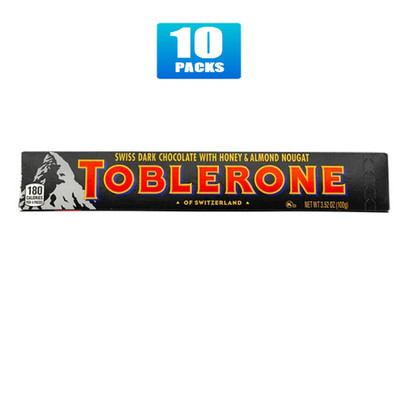 10x Packs TOBLERONE Dark Chocolate Bars with Honey and Almond Nougat - 3.52oz
