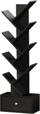 8 Tier Tree Bookshelf with Drawer, Free Standing Wood Bookcase for Living Room, 