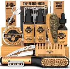 Beard Straightener Grooming Kit for Men, Beard Growth Kit, Wash, Brush & Comb