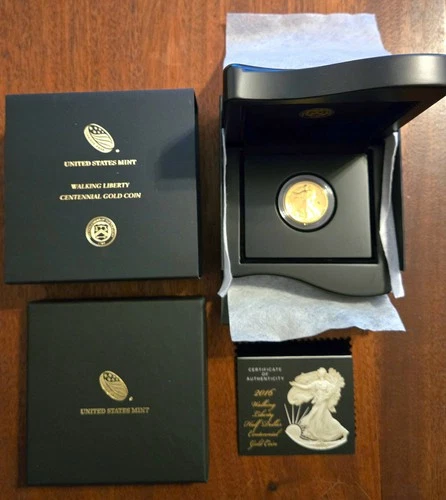 2016-W  24K Gold Walking Liberty Centennial Half Dollar BU in OGP with COA