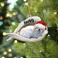 Custom Pekingese Sleeping Angel Christmas Flat Acrylic Dog Ornament GLC052288