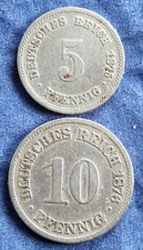 Deutschland, KR; 5- + 10- Pfennig- KM: 1875 + 1876 A; Ku-Ni: 6,23 g; Reichsadler