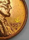 Die Fill ~ 1957 D Lincoln Wheat Cent ~ 1c Error Penny "Filled 5" BU RD Cent