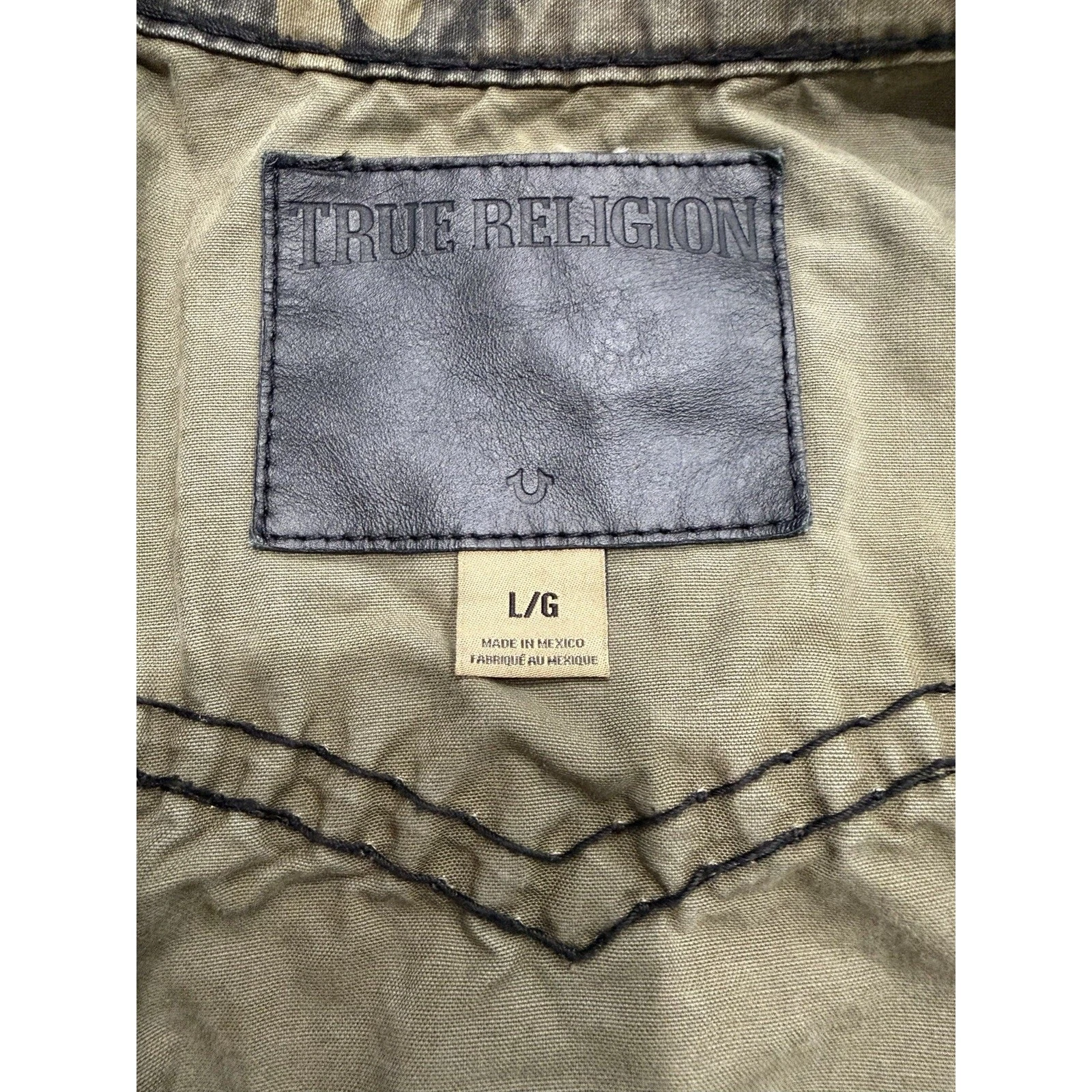RARE True Religion Jimmy Super T Olive Green Camo Jacket Large image 5