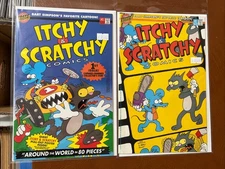 Itchy & Scratchy Comics Lot 2 w/KEY: FN+ to VF, #1-2 Bongo Comics 1993 $7 Ship