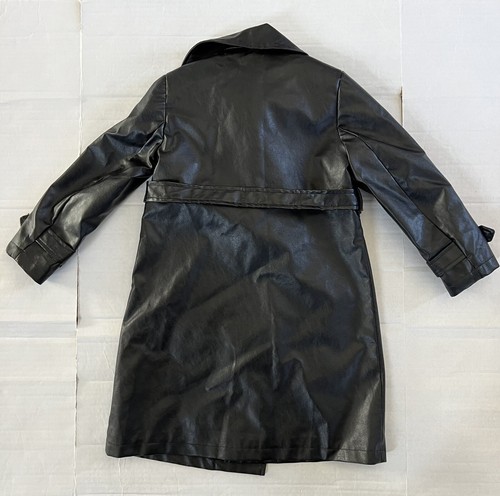 UNBRANDED Girls Black Faux Leather Trench Coat Sz 7Y - Picture 2 of 2